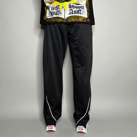 Vintage Y2K Adidas Sweatpants Mens M Baggy Jet Black Polyester Logo Accents - Picture 4 of 5